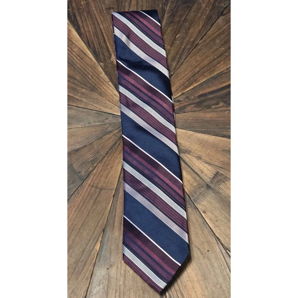 MICHAEL KORS Men's Silk Tie ~ Burgundy, White & Blue Striped